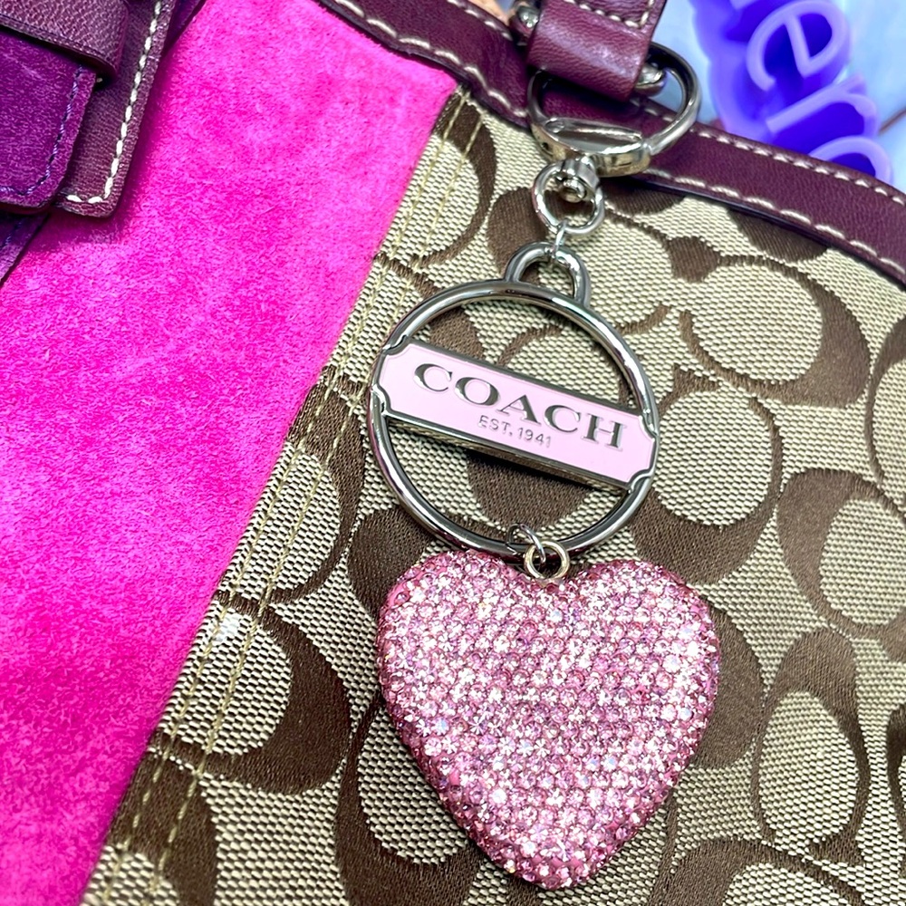 🎉 HOST PIC🎉 Authentic Coach Silver & Pink Medallion with Crystal Heart Charm - Picture 3 of 8